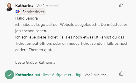 asana Ticket abgeschlossen
