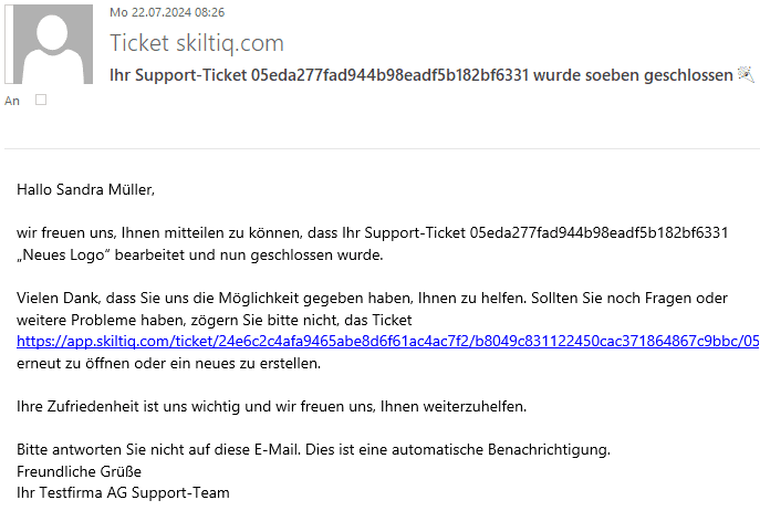 Email Ticket geschlossen
