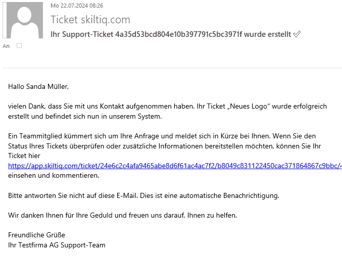 Email Skiltiq Ticketerstellung