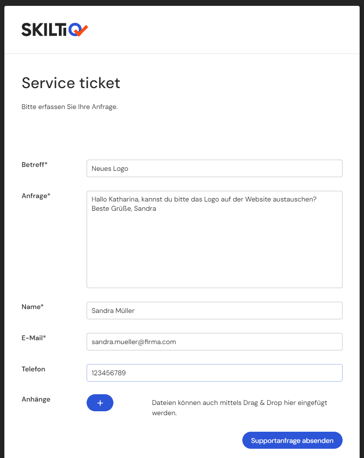 Serviceticket Erstellung Screenshot